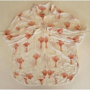 Malai Women's Palm Tree Print Embroidered Shirt Medium‎ Anthropologie